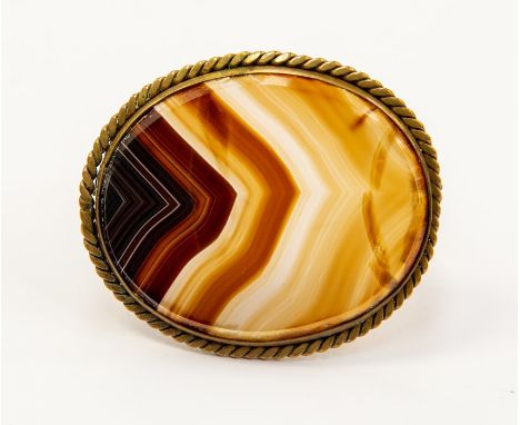 A polished banded agate brooch, late 19th Century, gilt metal surround, size approx. 53mm x 45mm&nbsp;