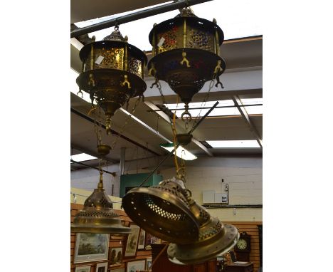 Two brass Islamic ceiling hanging light fittings