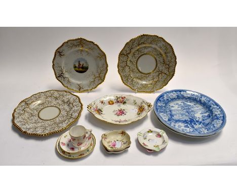 A collection of assorted Derby items to include: plates, pin dishes, cup and saucer, along with Worcester 19th Century plates