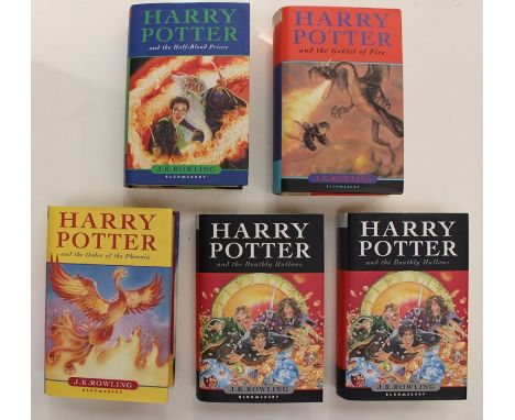 Rowling, J. K. First edition hardbacks with dust-jackets: Deathly Hallows (two copies), Order of the Phoenix, and Half-Blood 