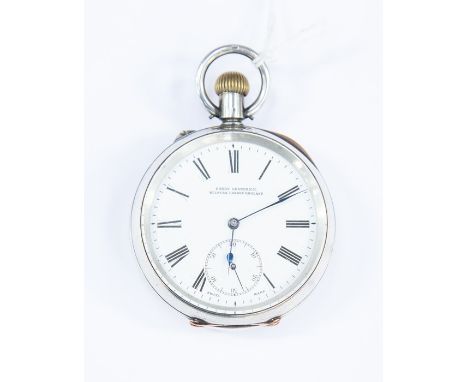 A silver 935 cased open faced pocket watch,&nbsp; Dorey Lester &amp; Co of Kilburn London , white enamel dial, subsidiary, nu