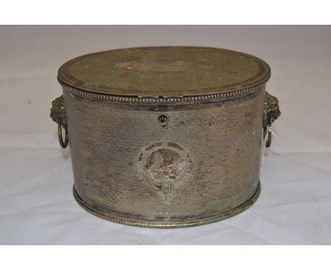 A late 19th Century silver plated tea caddy with dual compartments, engine turned decoration with cartouche, no initials, hei