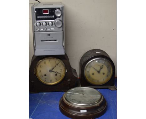 BAROMETER, 2 MANTLE CLOCKS &amp; MODERN MINI HI-FI SYSTEM    