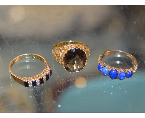 14K DIAMOND &amp; SAPPHIRE SET RING - APPROXIMATE WEIGHT = 3 GRAMS &amp; 2 X 9 CARAT GOLD DRESS STONE RINGS - APPROXIMATE WEI