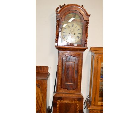 7' INLAID MAHOGANY CASED GRANDFATHER CLOCK WITH WEIGHTS &amp; PENDULUM    