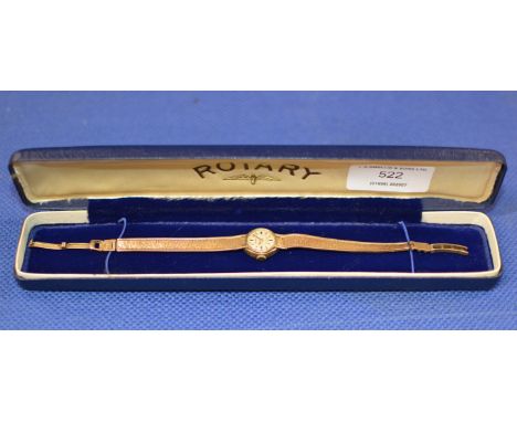 ROTARY LADIES 9 CARAT GOLD CASED WRIST WATCH ON 9 CARAT GOLD BRACELET - APPROXIMATE WEIGHT = 16 GRAMS    