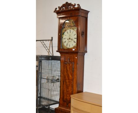 MAHOGANY CASED GRANDFATHER CLOCK BY JOHN CAMERON, KILMARNOCK WITH WEIGHTS &amp; PENDULUM    