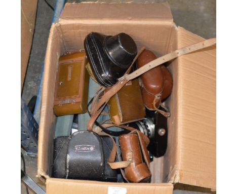 BOX WITH ASSORTED VINTAGE CAMERAS    