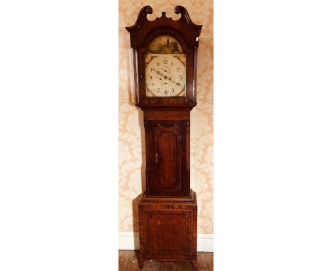 An early 19th century mahogany and oak 8-day longcase clock by Myers, Knaresborough, broken scrolling pediment above a 37cm p