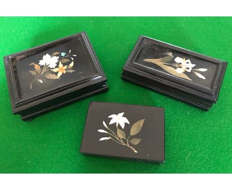 Derbyshire Ashford Marble - a 19th century ebonised trinket box, the cover mounted with a piece of Derbyshire black marble, i