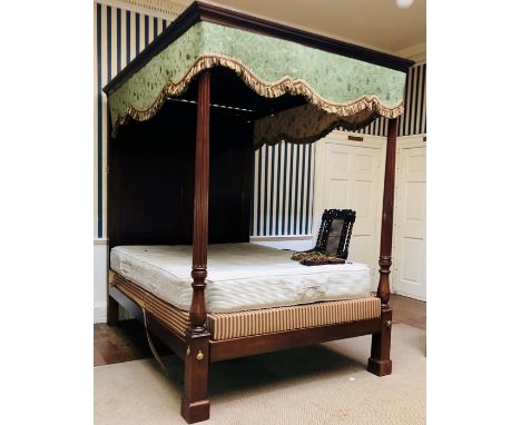 A William IV and later mahogany tester bed, circa 1830, out swept cornice canopy on reeded supports on block feet, with recen