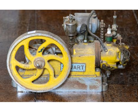 A vintage engineered Stuart horizontal live steam engine, painted yellow, width 40cm&nbsp;