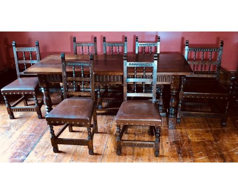 A set of six 20th century oak dining chairs&nbsp;and one carver by Nigel Griffiths of Matlock (signed on the stretcher), Derb