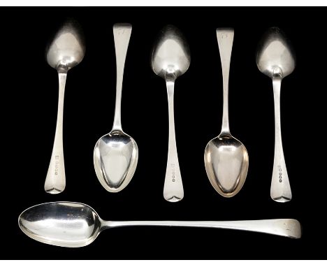 A set of five of George III old English pattern table spoons, maker William Eley & William Fearn, London 1816, together with 