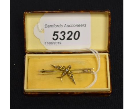 A Victorian 9ct gold pearl set Swallow brooch, boxed