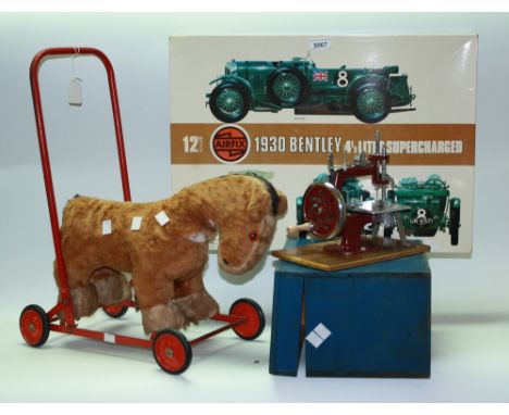 Toys and Juvenalia - an Essex Miniature Sewing Machine, cased; a Chad Valley push-along horse; an Airfix 1930 Bentley model k