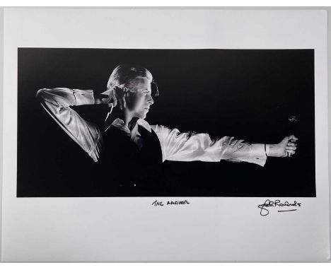 A print of an image by photographer John Rowlands depicting David Bowie onstage Feb 26th 1976 in Toronto, Canada at Maple Lea