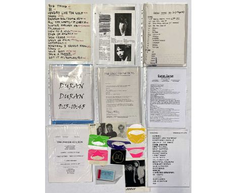 Duran Duran ephemera to inc: a photocopied set list with handwritten amendments/notes (also printed copy of original auction 