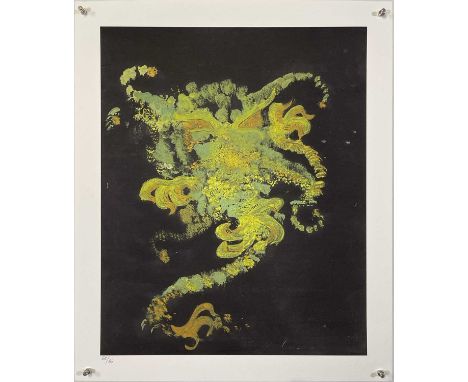 A limited edition (58/99) lithograph print of a painting by Jimi Hendrix 'Flower Demon'. Measures 74x62cm. Rolled. With Leon 