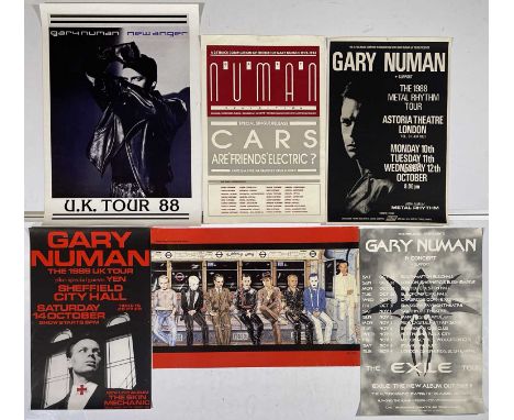 Six mostly c 1990s Gary Numan posters, many sized c 20x30", to inc: Exile tour poster, 1989 Sheffield concert poster, 1988 As