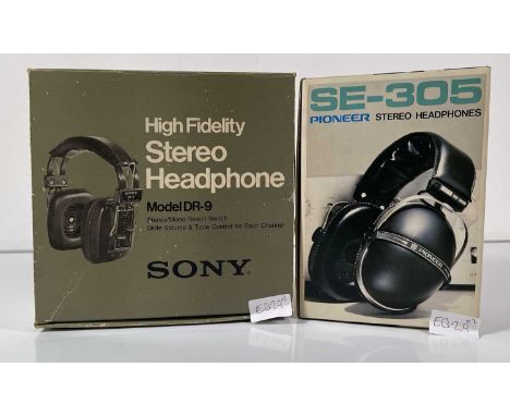 Two vintage stereo headphones to include a Sony Model DR-9 high fidelity stereo headphone and a Pioneer SE-305 stereo headpho