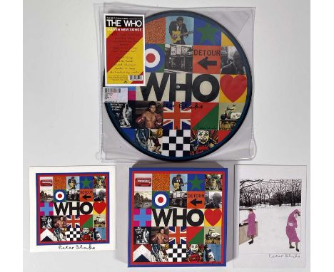Who items signed by Peter Blake to inc: Live At Kingston boxset with signed 7x7" print, 12" pic disc LP signed, a Welsh exhib