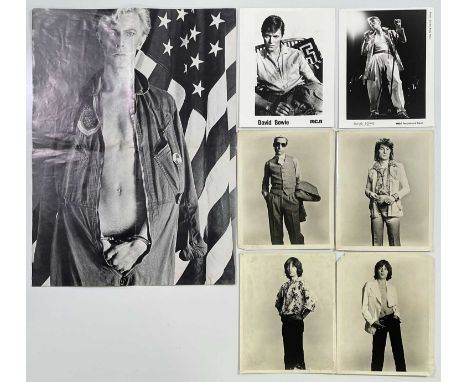 Two original black and white RCA promotional photographs of David Bowie, four 8x10" black and white portrait photographs of T