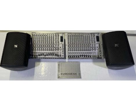 A Ferrograph series 5 reel-to-reel tape recorder, two Beringher Eurorack MX 2642A mixers and a pair of Elecro-Voice ZX1i-100 