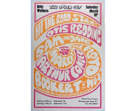 A 1967 lithographic Hit The Road Stax concert tour poster that features Otis Redding, Sam and Dave, Eddie Floyd and Booker T,
