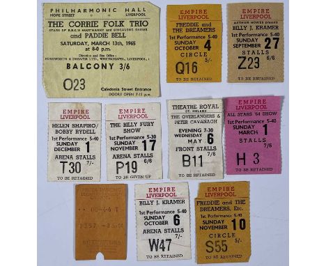 10 original c 1960s ticket stubs, chiefly for the Empire Liverpool. To inc: March 1st 'All Stars '64 Show' (Rolling Stones an