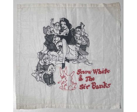 A cotton handkerchief (40x40cm) printed with a classic McLaren / Westwood design 'Snow White &amp; The Sir Punks'. Printed of