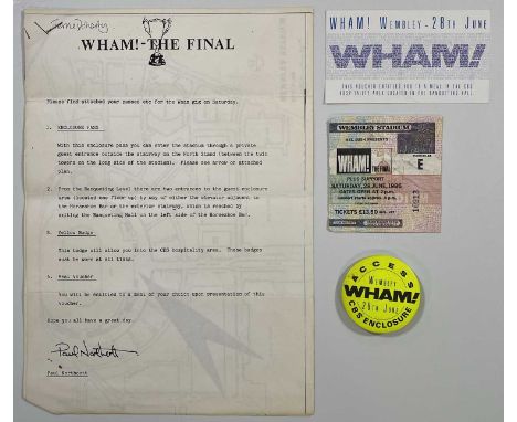 Good selection of of George Michael / Wham! memorabilia relating to the final concert at Wembley on 28th June 1986. To inc ti