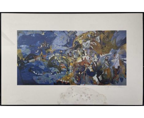 A mounted, framed and glazed print of a work by Joni Mitchell, c 1985 and available in small numbers around the release of 'D