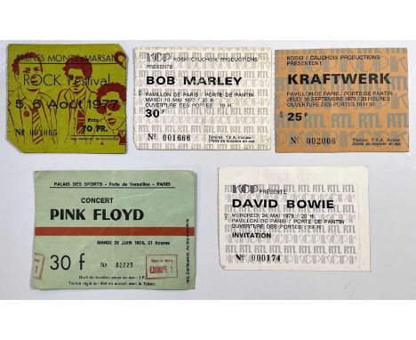 Five collectable French ticket stubs to inc: Mont De Marsan 'Rock Festival' 1977 with performing artists inc The Clash. Other