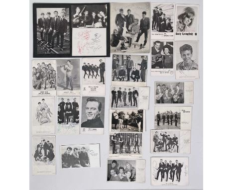 25 promotional cards for 1960s groups, most signed. Signed cards to inc: The Undertakers, Bachelors, Brian Poole &amp; the Tr
