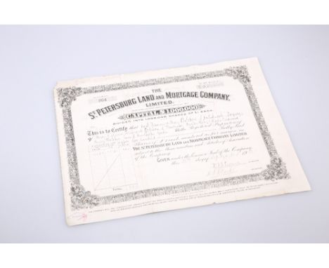 A ST. PETERSBURG LAND AND MORTGAGE COMPANY SHARE CERTIFICATE, for Carl, Henry and Charles Bolckow, 25th September 1913, 200 s