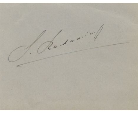 RACHMANINOFF SERGEI: (1873-1943) Russian Composer. Dark fountain pen ink signature ('S. Rachmaninoff') on a page removed from