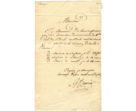 CUVIER GEORGES: (1769-1832) French Naturalist & Zoologist. A.L.S., G Cuvier, one page, 8vo, n.p., n.d., to Monsieur Dumont, i