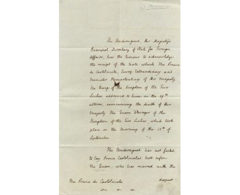 PALMERSTON VISCOUNT: (1784-1865) British Prime Minister 1855-58, 1859-65. A good L.S., Palmerston, two pages, two pages, foli
