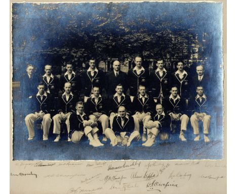AUSTRALIAN CRICKET: An excellent vintage signed 14 x 13 photograph by all nineteen members of the Australian Cricket team of 