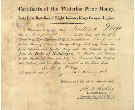 [WATERLOO BATTLE OF]: An interesting D.S., Fredr. de Hartwig, by Lieutenant Colonel Frederick de Hartwig, Commander of the la