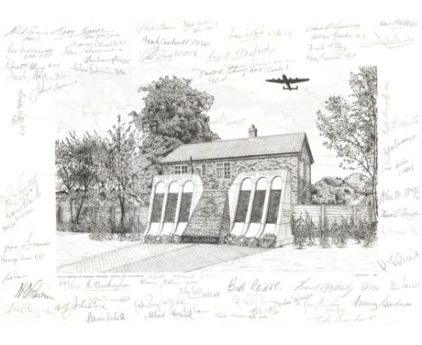 DAMBUSTERS THE: A Limited Edition 17.5 x 12.5 print depicting the 617 'Dambuster' Squadron Memorial at Woodhall Spa, Lincolns