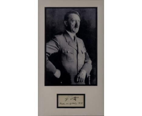 HITLER ADOLF: (1889-1945) Fuhrer of the Third Reich 1934-45. Bold black fountain pen ink signature ('A Hitler') and date, Ber