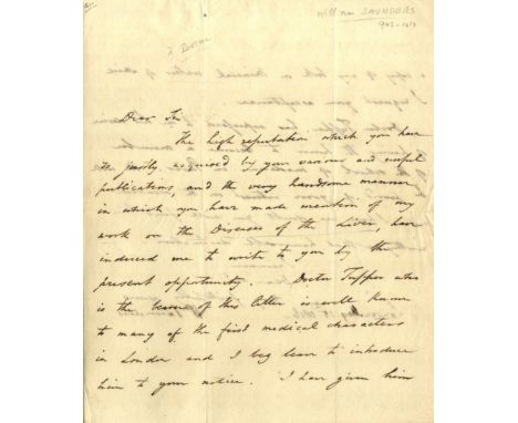 SAUNDERS WILLIAM: (1743-1817) Scottish Physician. A.L.S., Wm Saunders, two pages, 4to, London, 15th May 1816, to Monsieur Le 