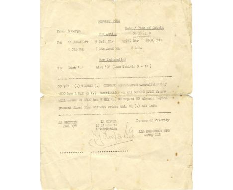 WORLD WAR II: An historic original mimeograph document, signed in facsimile by a Lieutenant Colonel, one page, 8vo, n.p., n.d