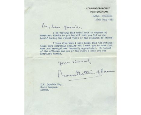MOUNTBATTEN LOUIS: (1900-1979) British Admiral of World War II. T.L.S., Mountbatten of Burma, with holograph salutation and s