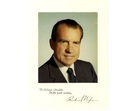 NIXON RICHARD: (1913-1994) American President 1969-74. Vintage signed and inscribed colour 8 x 10 photograph of Nixon in a he