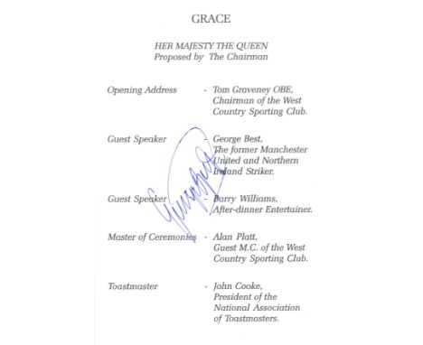 BEST GEORGE: (1946-2005) Northern Ireland & Manchester United Footballer. A printed 8vo menu for a Sporting Dinner held by th