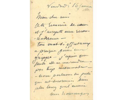 CHAVANNES PIERRE PUVIS DE: (1824-1898) French Painter. A.L.S., P. Puvis de Chavannes, two pages, 8vo, n.p., 16th January n.y.