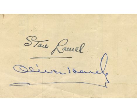 LAUREL & HARDY: LAUREL STAN (1890-1965) & HARDY OLIVER (1892-1957) English and American Film Comedians. Bold ink signatures b